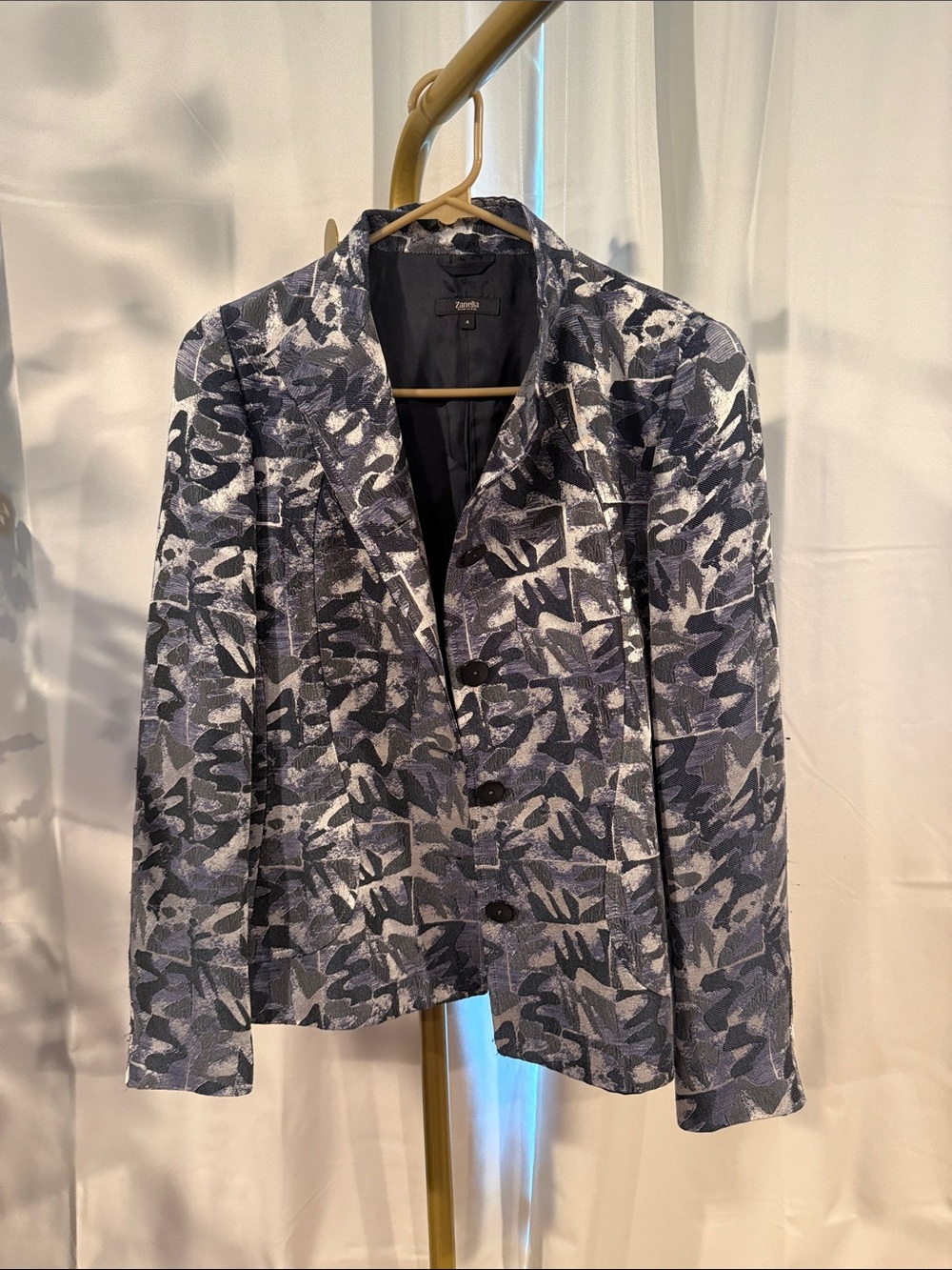 Zanella Navy and White Patterned Blazer Womens 4 Italian Designer